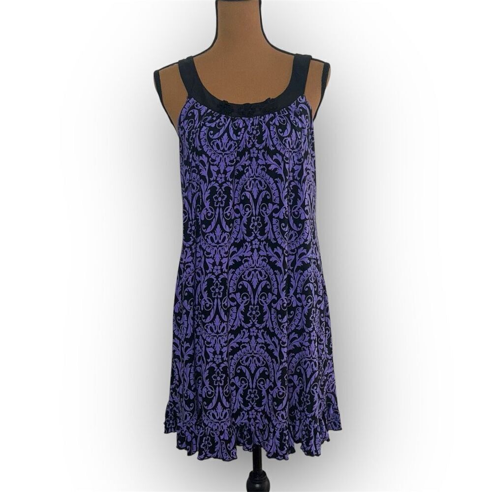 Studio Donatella Purple & Black Floral Print Chemise Nightgown, Women’s Medium